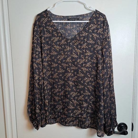 Zac & Rachel Black‎ Orange Floral Boho Whimsigoth Chiffon Long Sleeve Blouse 2X - Picture 2 of 7
